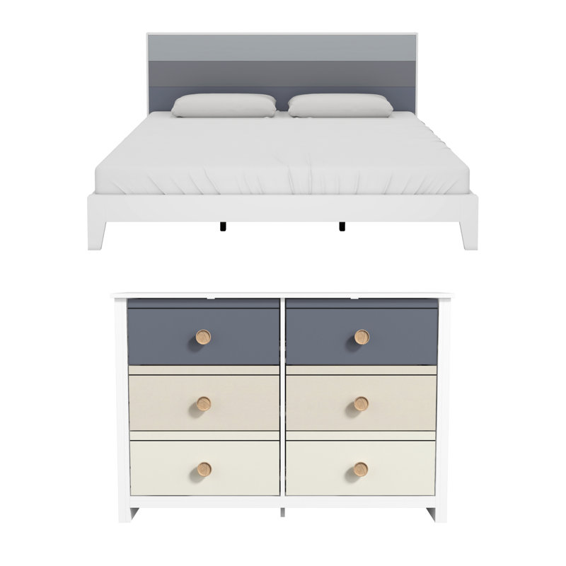 Patton Transitional 2 Piece Bedroom Set, Brown/Gray/Green/White, King