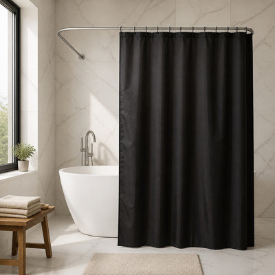Rideau de douche en polyester de couleur unie avec crochets assortis