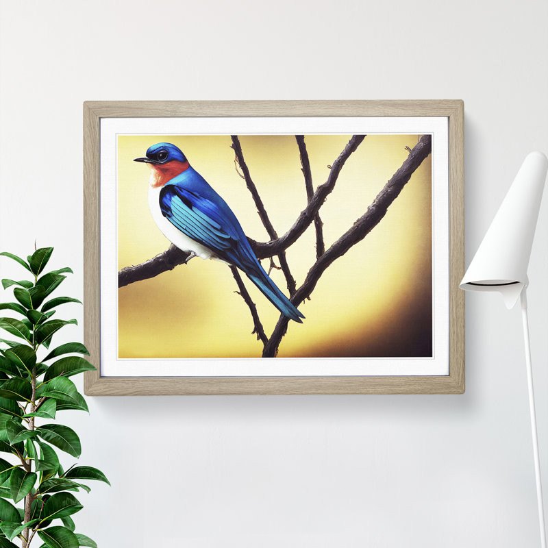 XH1022-7127X Precious Swallow Bird - Single Picture Frame Print, 25cm H x 34cm W x 2cm D, Oak Framed