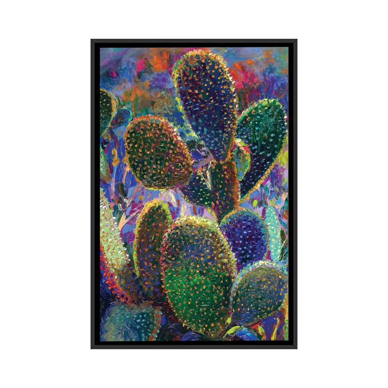 " Cactus Nocturnus " by Iris Scott, 40'' H x 26'' W x 1.5'' D, Black Framed, No Mat