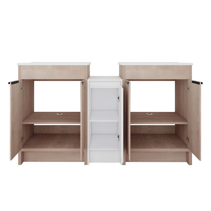 Meuble-lavabo autoportant avec lavabo en céramique et armoires de rangement, porte à fermeture douce, tablette réglable