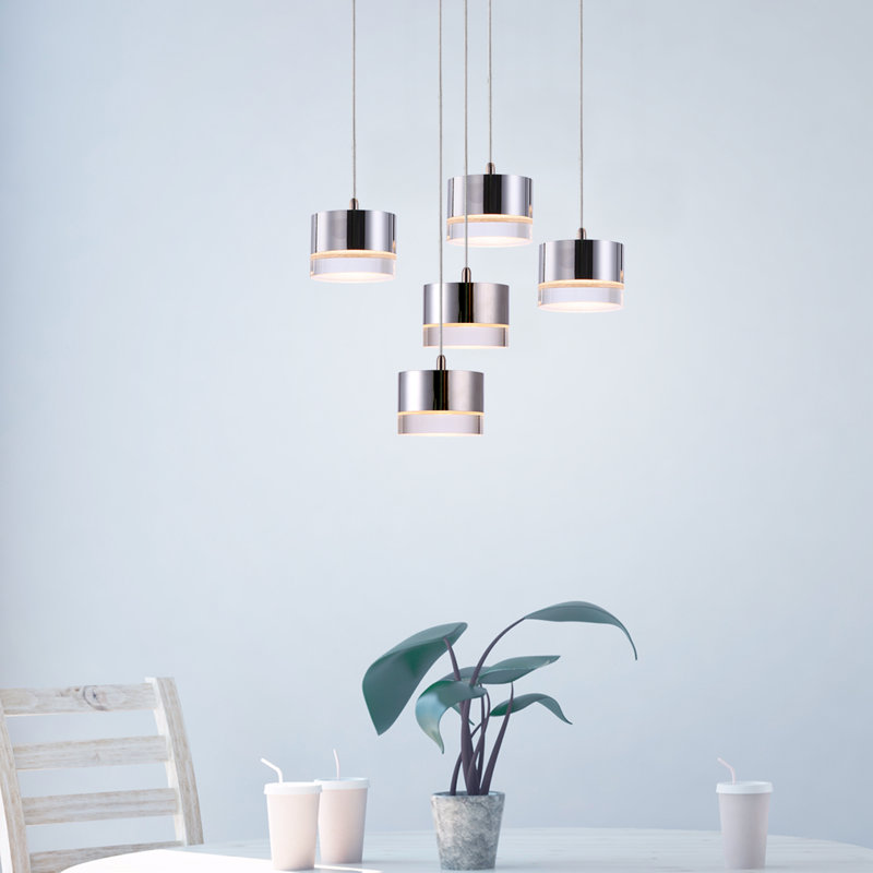 Luminaire suspendu tambour à 5 lumières Barnsdall, Chrome