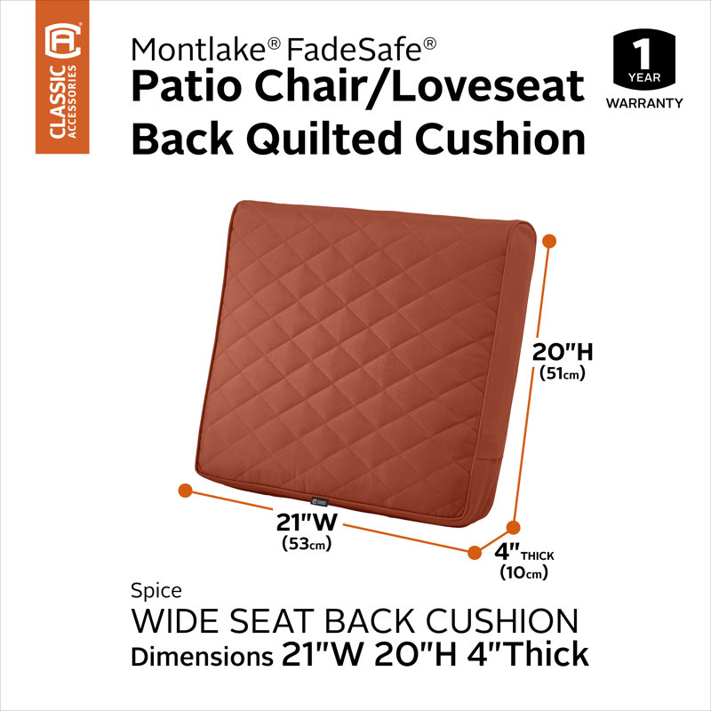 Ayvion Water-Resistant Patio Quilted Lounge Cushion, 4" H x 21" W x 20" D, Spice