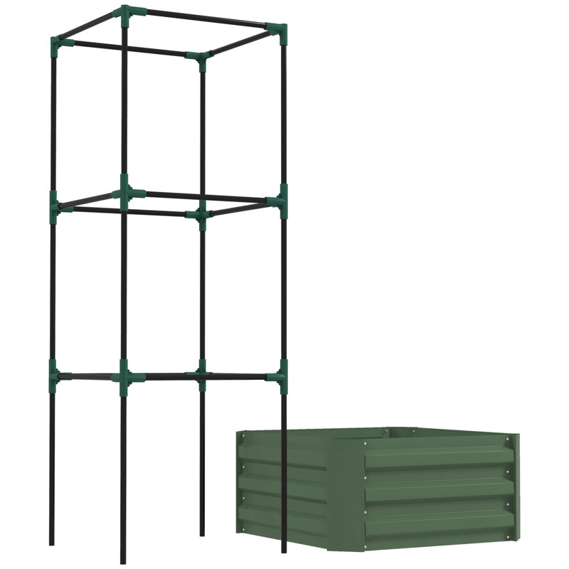 Galvanized Raised Garden Bed with 3-Tier Trellis Tomato Cage Green, Green, 55.1" H x 19.3" W