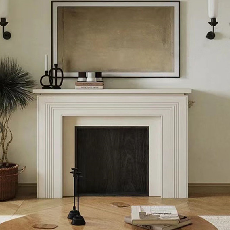 Foyer électrique en bois massif beige