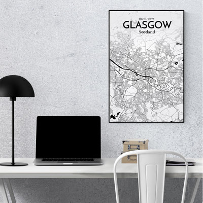 Carte de la ville de Glasgow, impression à l'encre