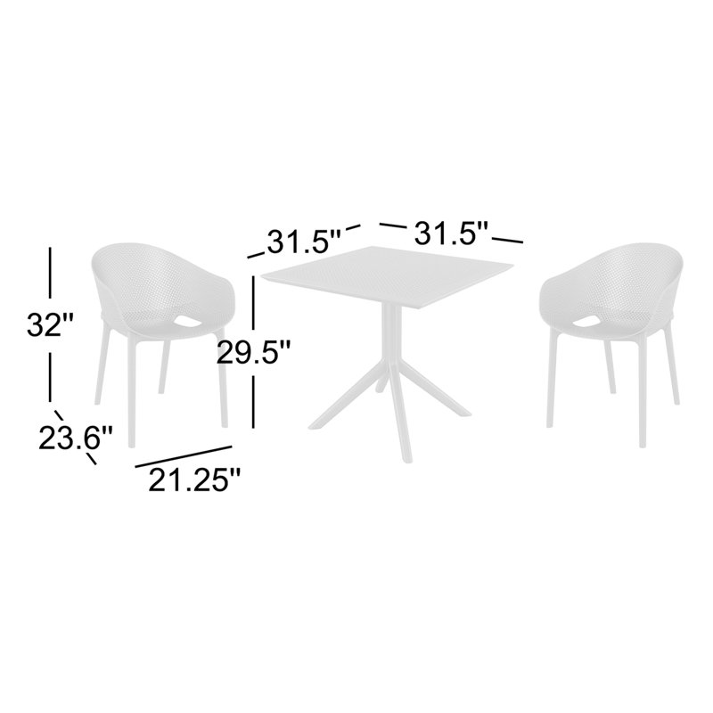 Ensemble repas carré pour 2 personnes 31,5 po Farrah, Blanc