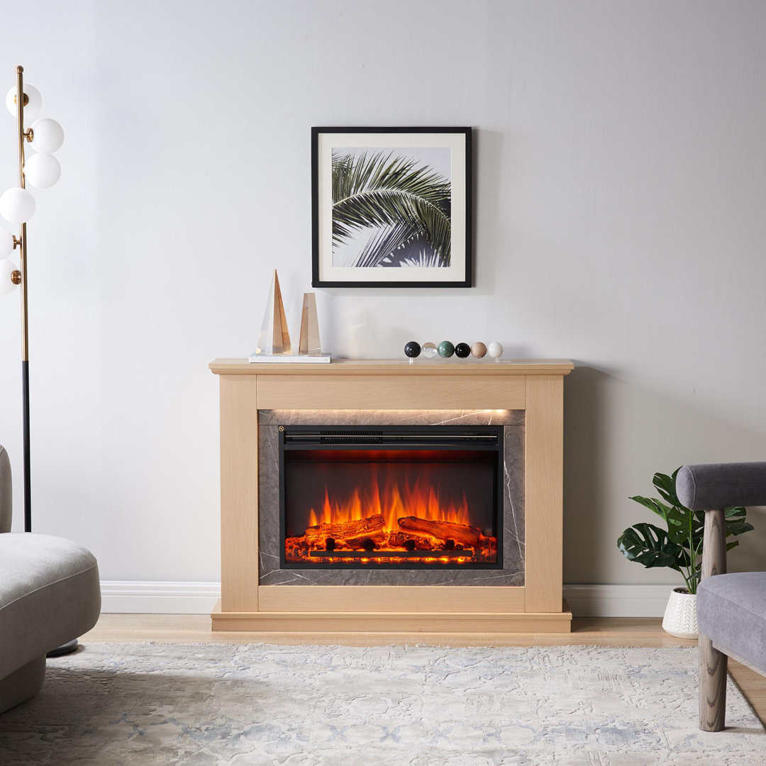 FLAMME Casella Electric Fireplace with Surround Freestanding 2kW Heater Remote Natural Oak