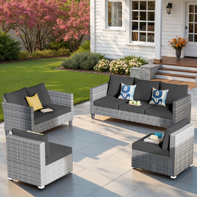 Wicker 7 - Person Patio Conversation Set with Cushions