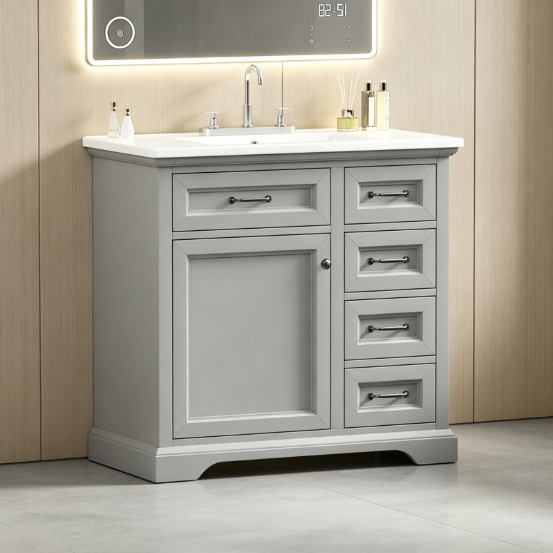 Meuble-lavabo 36 po avec comptoir en céramique, Gris clair