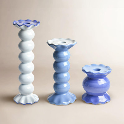 Iris Blue Ruffle 3-Piece Candlestick Set