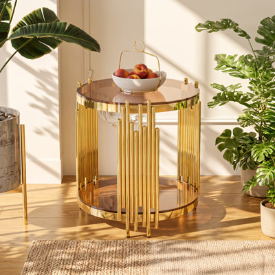 Table de bout ronde en acier inoxydable en verre trempé l 19,69 po x P 19,69 po x H 21,65 po Tawny