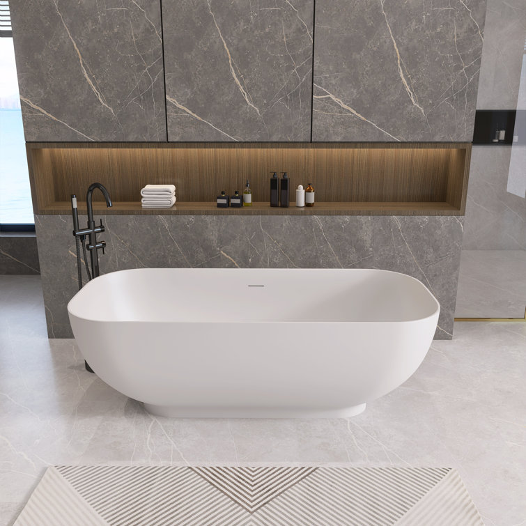 65'' X 30'' Freestanding Soaking Solid Surface Oval Bahtub Matte White