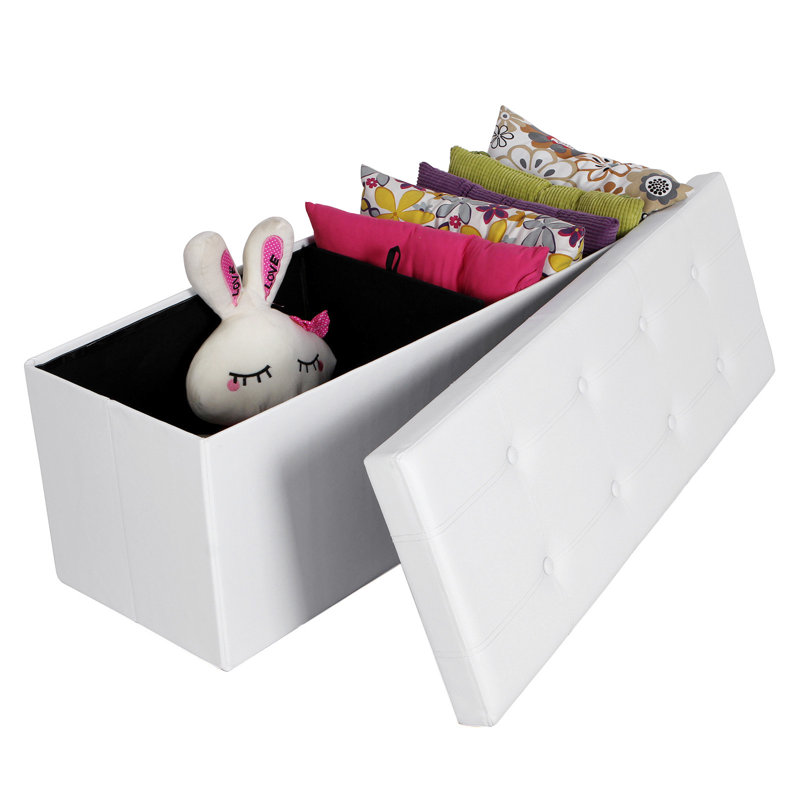 Repose-pieds de rangement rectangulaire en similicuir Humboldt, Blanc