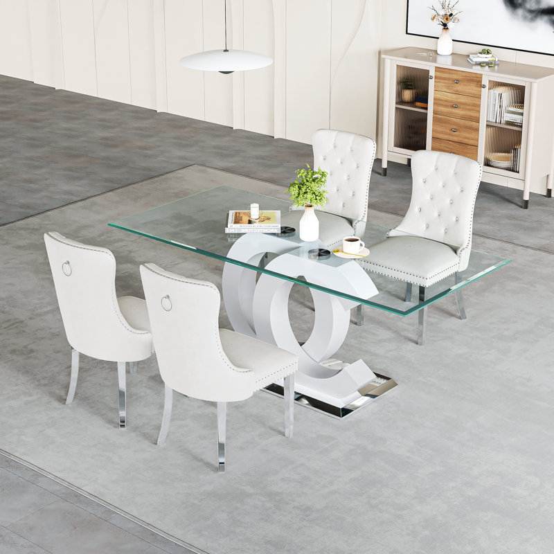 Ensemble repas, Blanc, Blanc / argenté, 5 pièces: table, 4 chaises