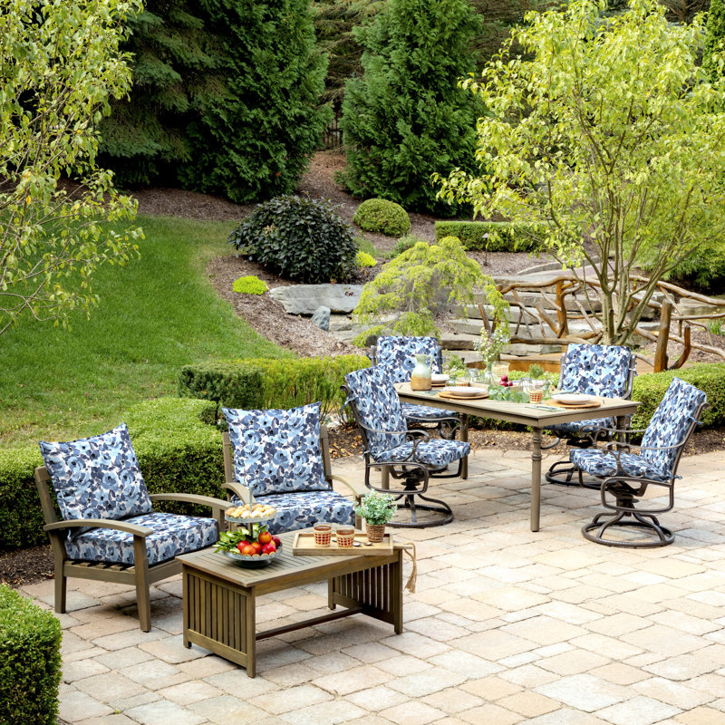 ARDEN Outdoor Lounge Chair 3.5" Cushion, 3.5" H x 20" W x 20" D, Blue/White
