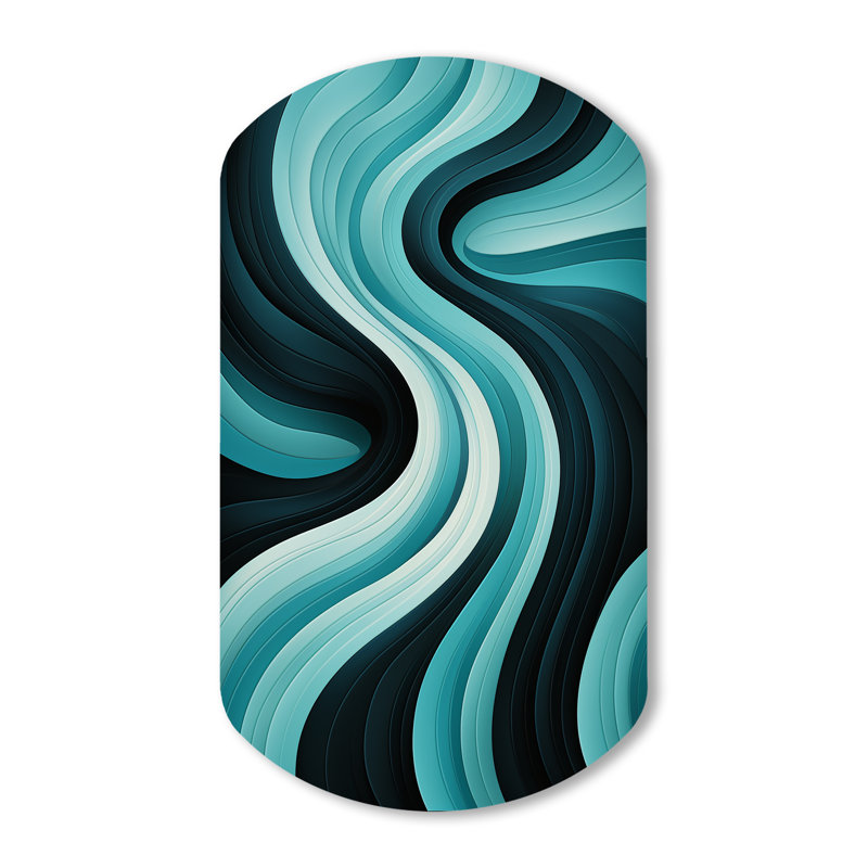 Turquoise Black Opt Art In - Op Art Cylinder Metal Wall Decor, Modern Asymmetrical Metal Art Print, 43" H x 23" W x 1" D