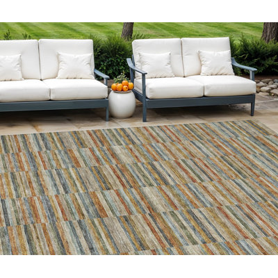 Tapis extérieur lavable rayé orange 9 pi x 12 pi cuivre et gris