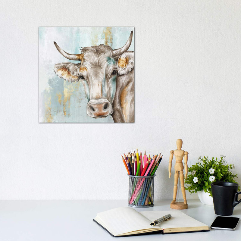 «Headancher Cow» - reproduction d'art, Toile tendue, H 18 po x l 18 po x 1,5 po