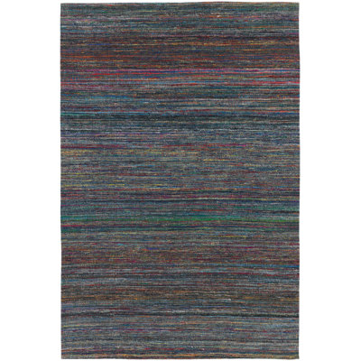 Tapis rayé bleu foncé en laine Cabarley