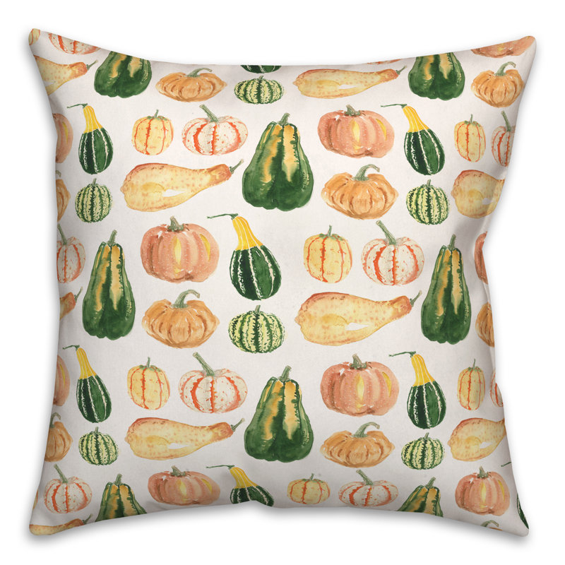  Housse et insert de coussin citrouille aquarelle carrée, H 20 po x l 20 po