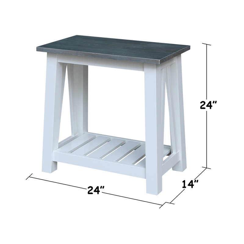 Solid Wood End Table, 24" H x 24" W x 14" D, Heather Gray/White