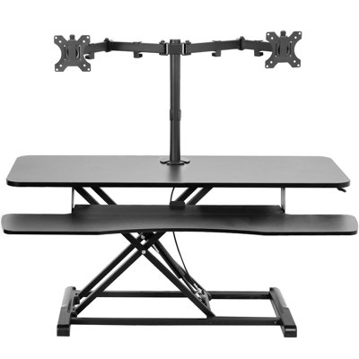 Vivo Black 48" Standing Desk Riser With Adjustable Dual 13" To 30" Monitor Mount