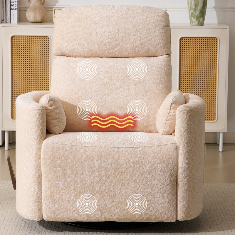 Fauteuil inclinable pivotant surdimensionné Zeno avec massage et chauffage, beige, Beige