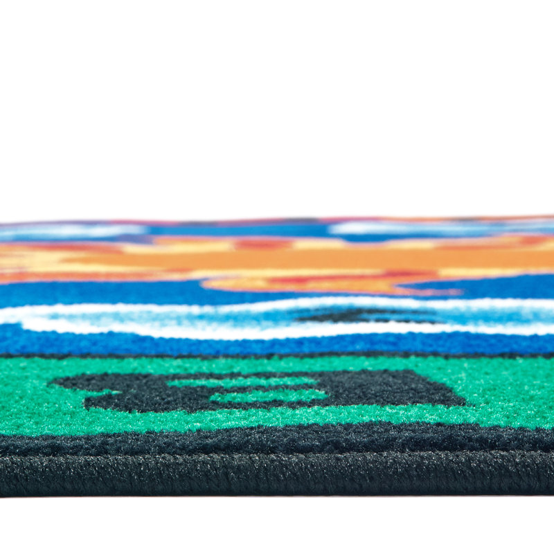 Sunny Day Learn Play Literacy Classroom Tufted Blue/Red Area Rug, Oval 4'5" x 5'10"