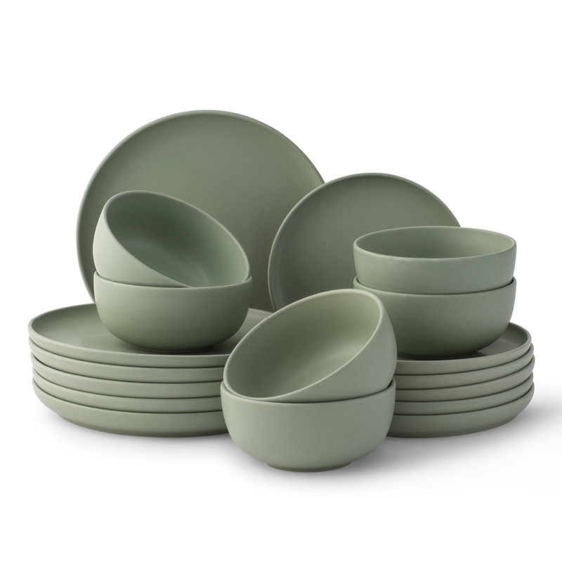 JoyJolt Mesa 18pc Stoneware Dinnerware Set, Matte Desert Sage Green
