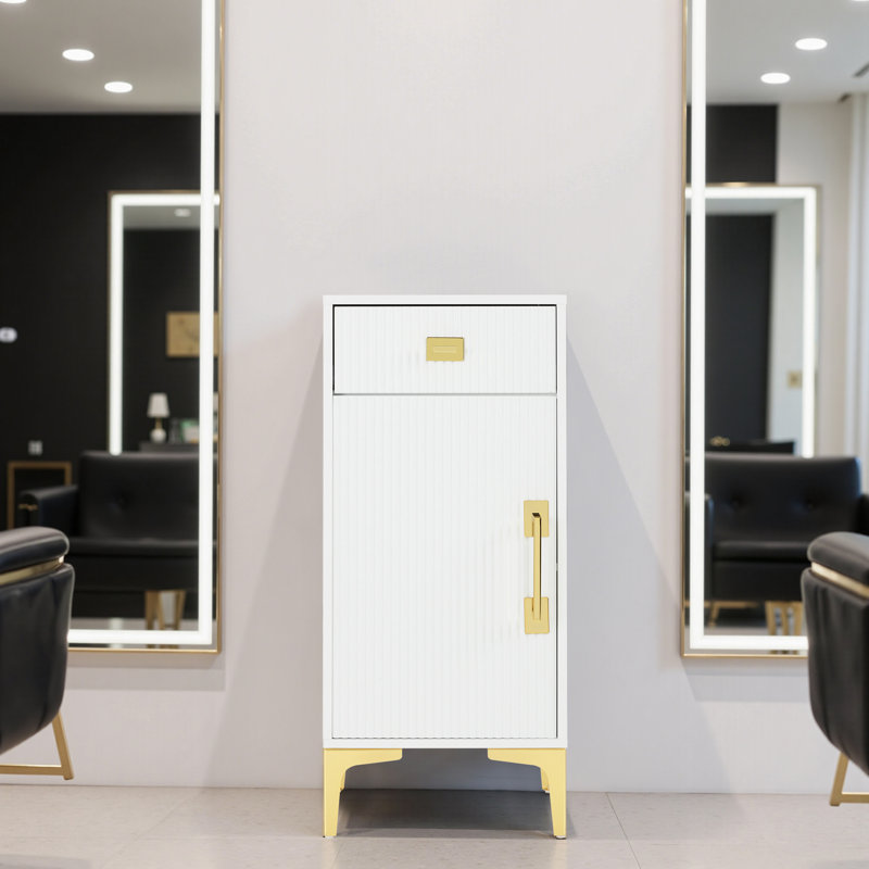 Free-Standing Storage Cabinet with Drawer & Adjustable Shelf, White