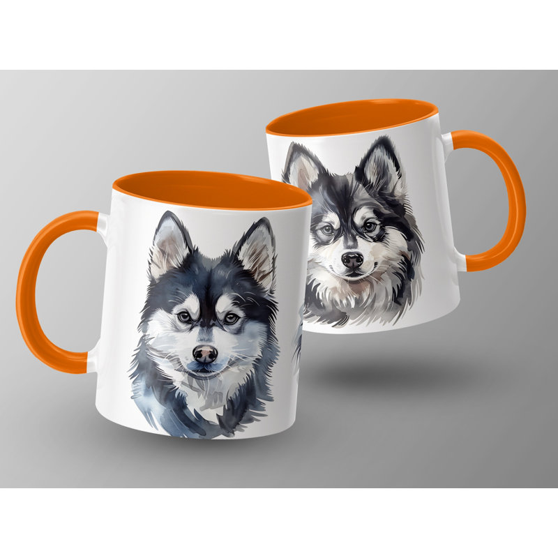 11oz Watercolour Alaskan Malamute Design Coffee Mug, Orange, 3