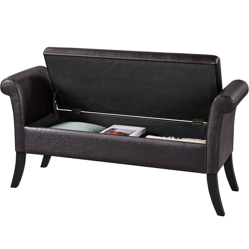 Banc de rangement en similicuir Ahanu, Brun foncé