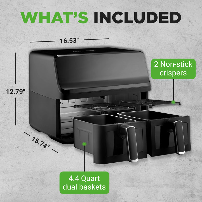 NutriChef 4.4 Quarts Dual Air Fryer Air Fryer