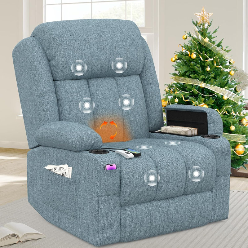 81 cm Wide Lift Assist Home Theatre Recliner with Massager and Heated Cushion, Blue