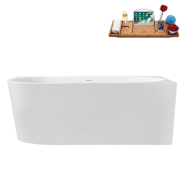 59" Streamline Soaking Glossy White Freestanding Tub and Tray With Internal Drain