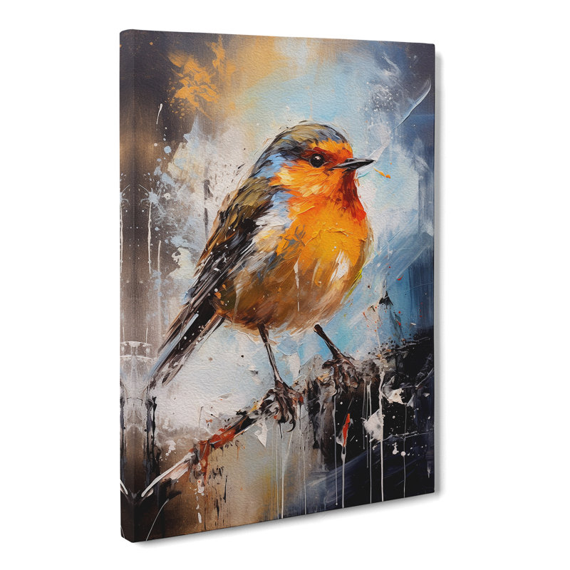 Robin Bird Action Painting - Print, 76cm H x 50cm W x 3cm D