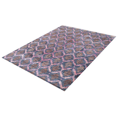 Tapis unique en laine noué à la main bleu marine / rose / brun nouvel âge 7 pi 9 po x 10 pi 4 po Wanette