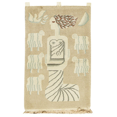 Hand Knotted Wool Area Rug in Beige