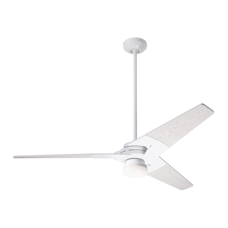 Torsion LED Downrod Ceiling Fan, Gloss White, Fan Speed and Light Control (2-wire), Whitewash