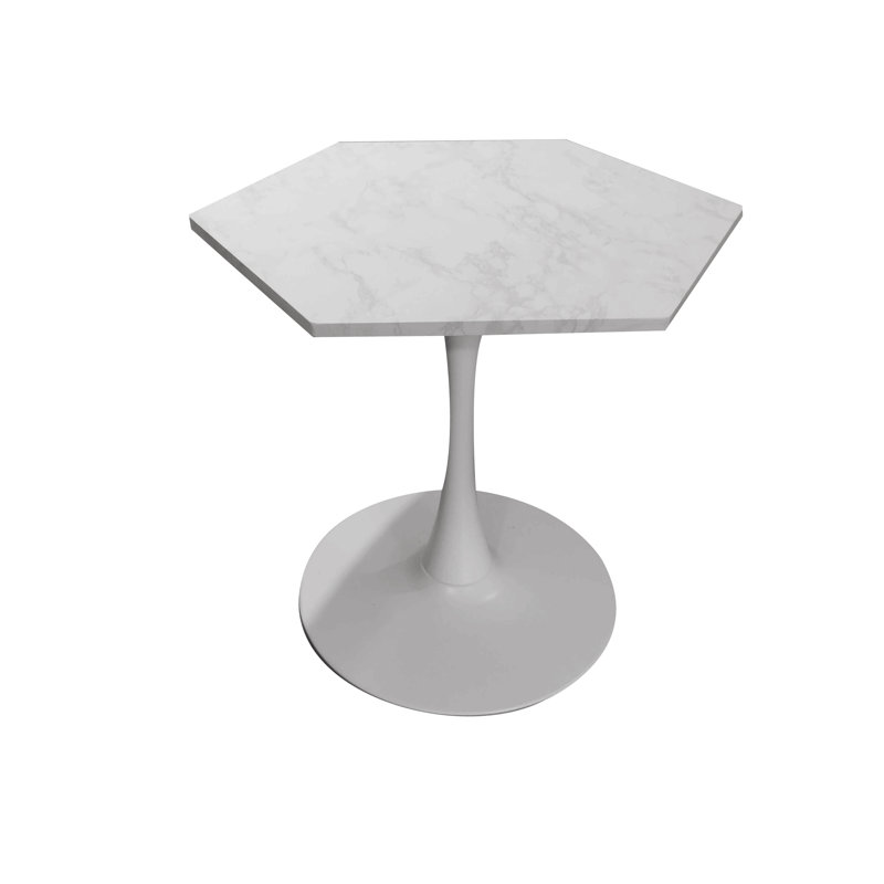 Table basse hexagonale moderne 31,50 "avec plateau en marbre imprimé blanc et base en métal pour la salle à manger, la cuisine et le salon