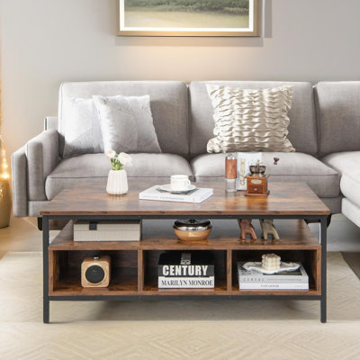 Rustic Industrial 3 Tier Coffee Table with Storage Shelves, Living Room Furniture