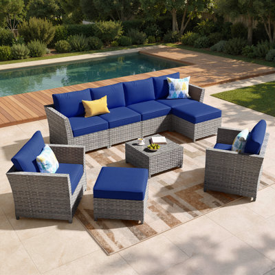 Ensemble de conversation modulaire en rotin de grande taille avec coussins 9 pièces Grano