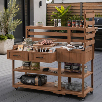 Îlot de cuisine extérieur en acier inoxydable avec dessus de table surélevé et tiroirs