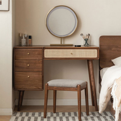 Makeup Vanity with 4 drawers,Power Outlet,1 chair