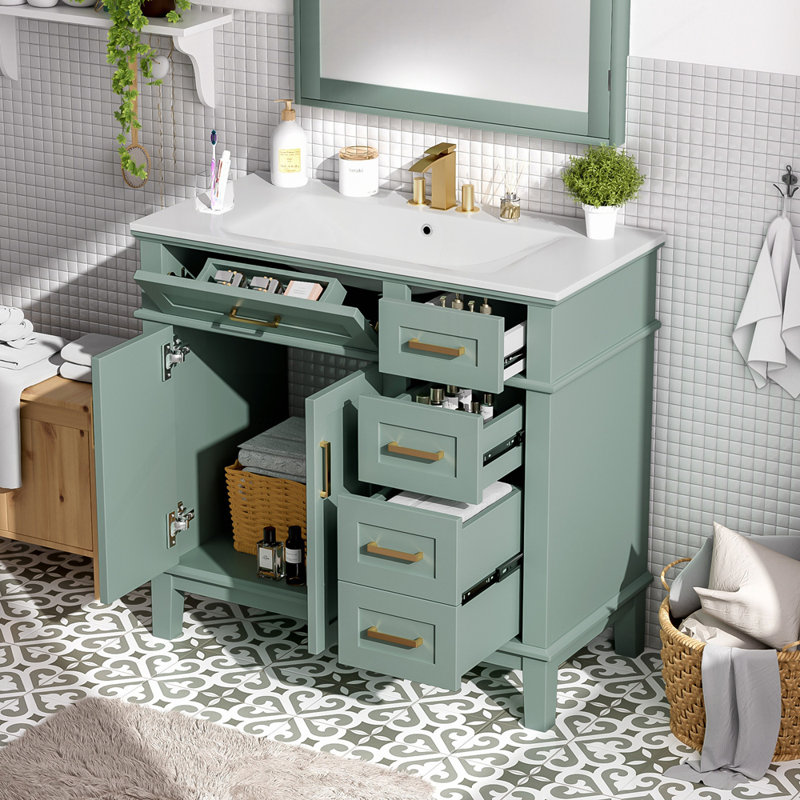 Meuble-lavabo 36 po avec lavabo en céramique, Vert