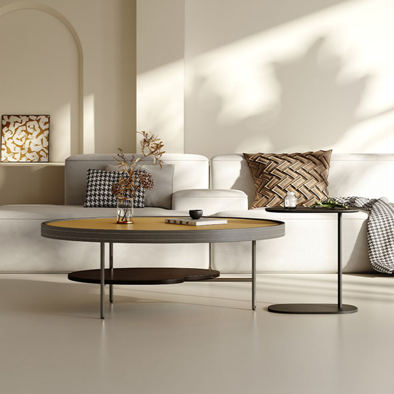 Minimal saddle leather high art tea table