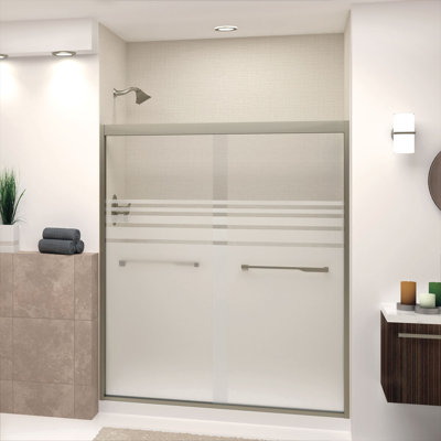 Frederick 57.75"" W x 70"" H Semi Frameless Shower Door -  Transolid, FBPT607008F-J-BN