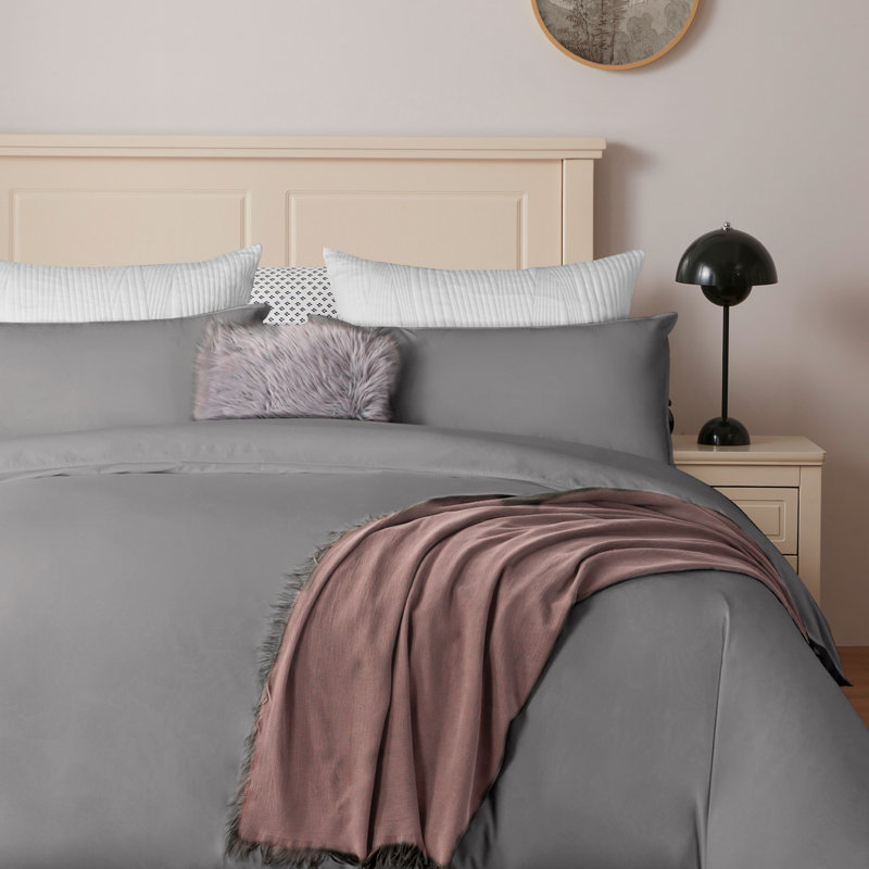 Housse de couette 100% coton , Housse de couette pour très grand lit et 2 taies , Gris