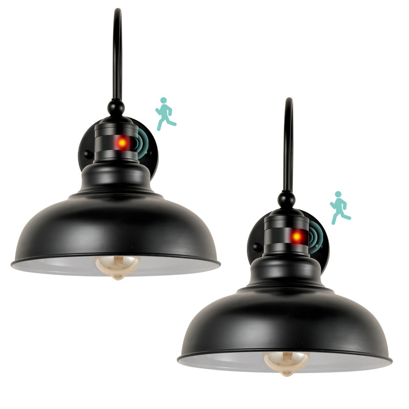 2-pack Motion Sensor Farmhouse Outdoor Barn Light, Dusk-to-dawn Sensor Wall Light, Black/White